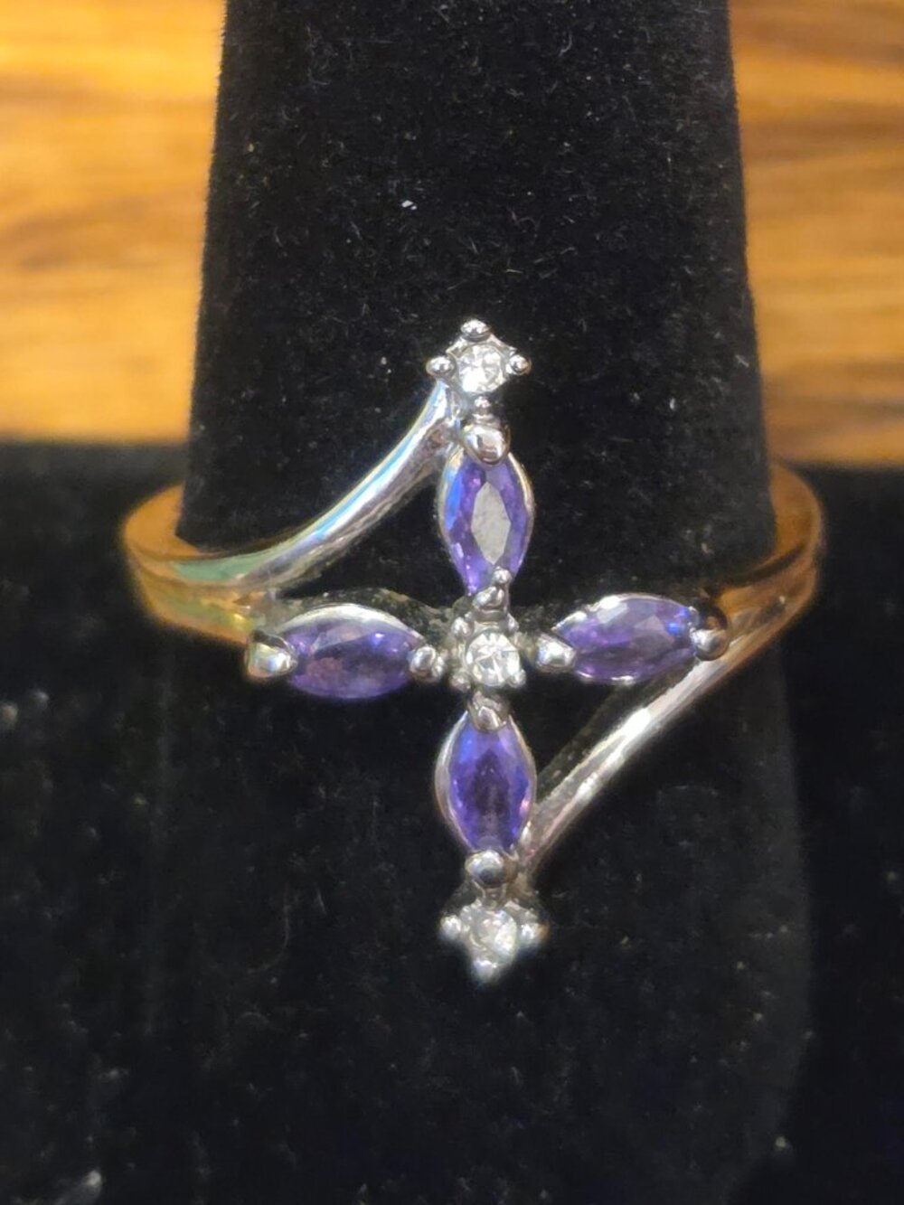 Vintage Amethyst Inscribed Verse Cross 925 Ring! STUNNING!!